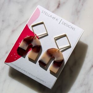 Handmade Earrings - Arch Resin Earrings - Brown & Tan Pattern - NEW